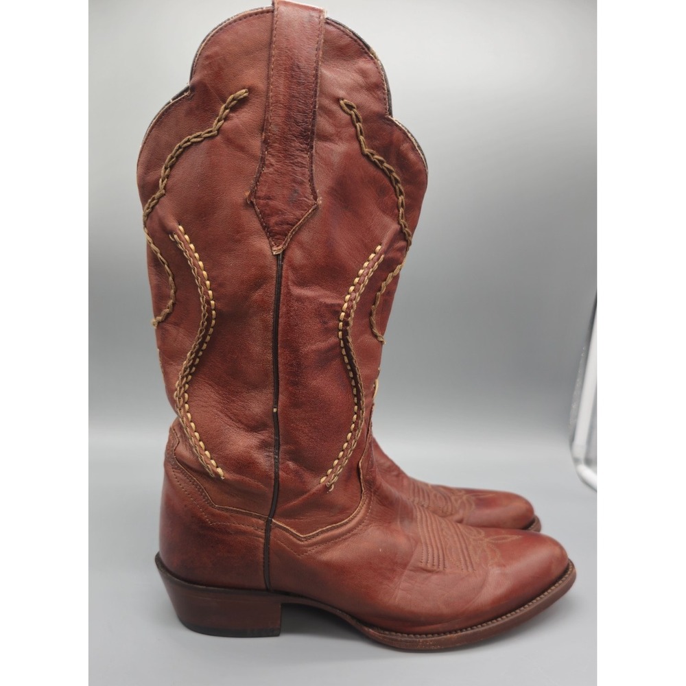 Dan Post Cowboy Boots Mens 8 D Brown Leather Western Snip Toe Thick Stitching